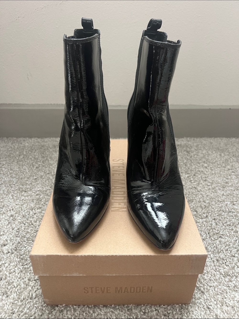Vince Camuto Black Patent Pointed Toe Ankle Booties